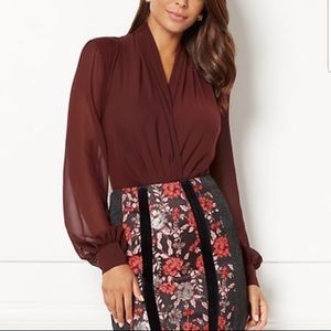 Eva Mendes Burgundy Blouse Bodysuit